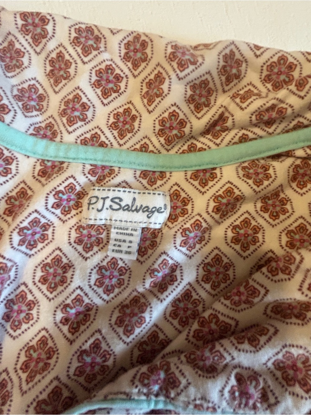 PJ Salvage Pajama Set Small Boho Floral Print Button Front Top & Lounge Pants - Picture 12 of 13